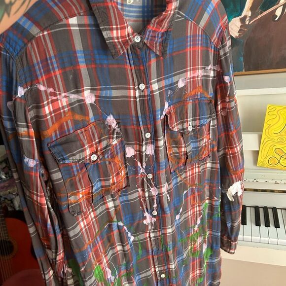 Wilfred Red and Blue Plaid Shirt Hand Painted Small - Picture 15 of 16